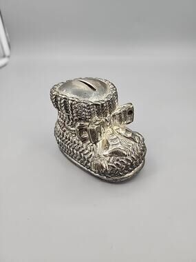 Vintage Silver Plated Baby Shoe Bootie Bank No. 9515 By Leonard